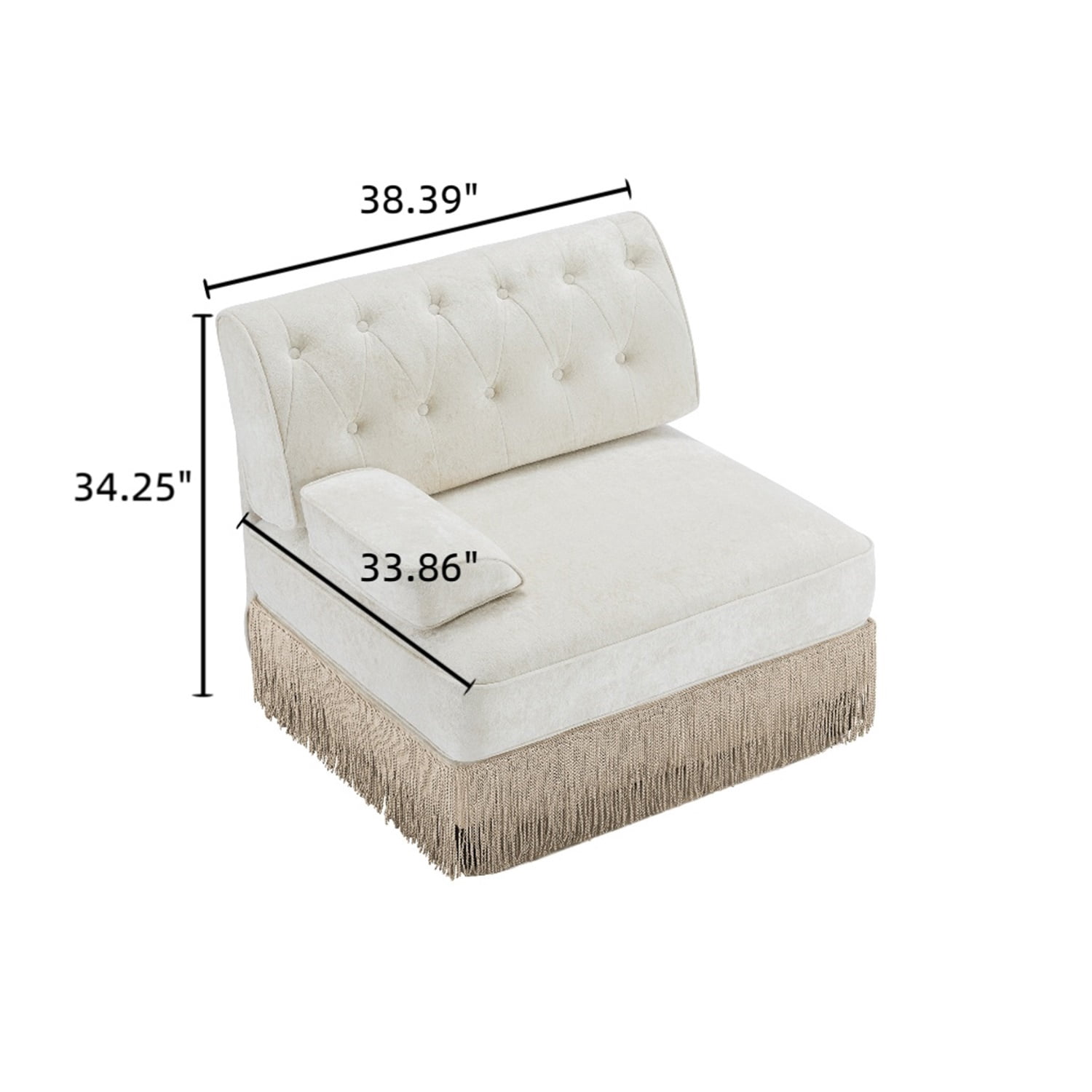 Hommoo Comfort Velvet Fabric Sofa with Left Arm, Button Tufted Design & Floor-grazing Tassel, Beige