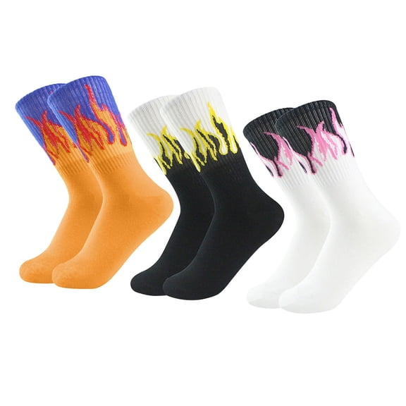 EOYWHK Flame Socks for Men Fashion Fire Print Fun Socks Cozy Stretchy Moisture Wicking Non-Slip Breathable Athletic Socks Multicolor Free Size