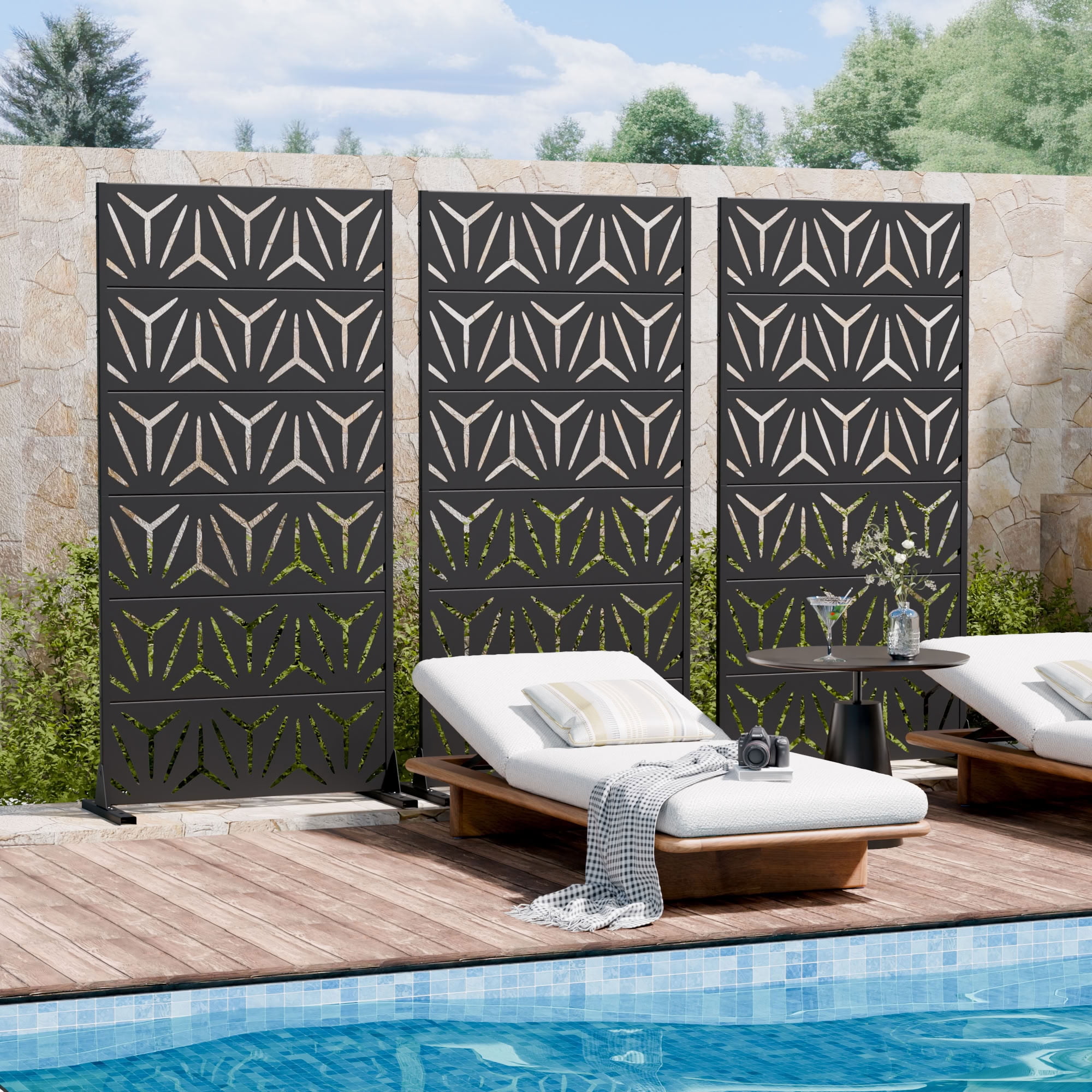 MAYEERTY 6 Panels Metal Outdoor Garden Privacy Screen Patio Backyard Decorative Privacy Fence Divider, 72×35.4×15.7in