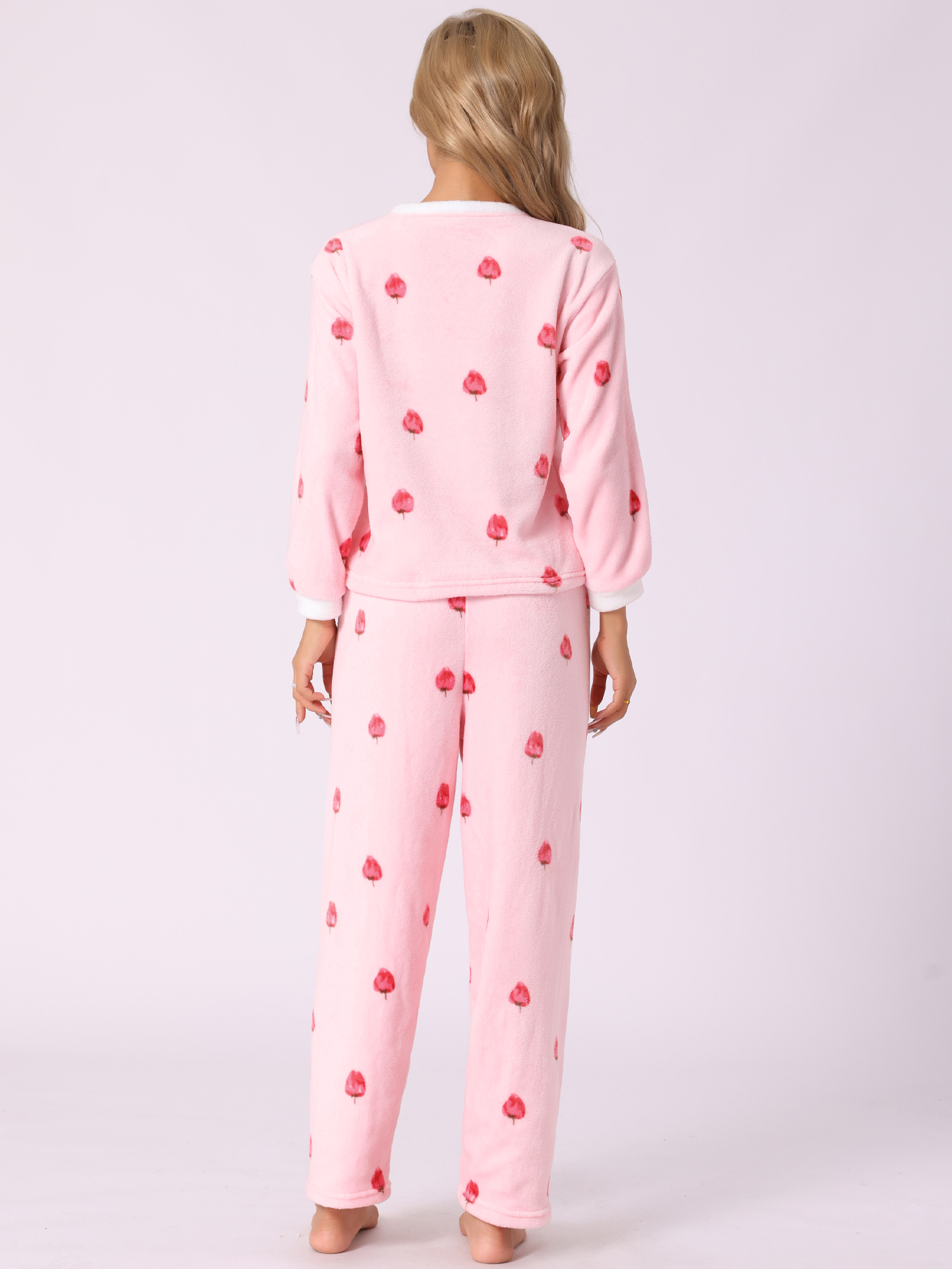 DARING DIVA Women's Plush Fleece Top and Pants Pajamas Set S Strawberry Pink
