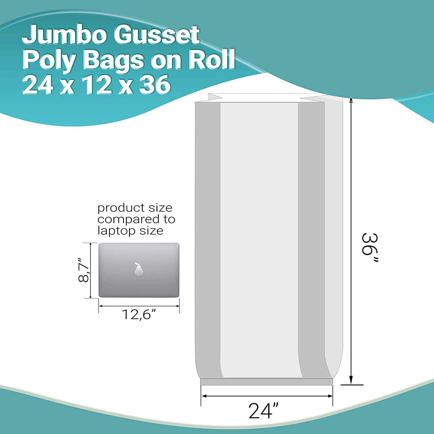 APQ Pack of 500 Jumbo Gusset Poly Bags on Roll 14 x 13.5 x 27. Large  Perforated Clear Bags 14 x 13 1/2 x 27. Thickness 1.5 Mil. Expandable  Plastic