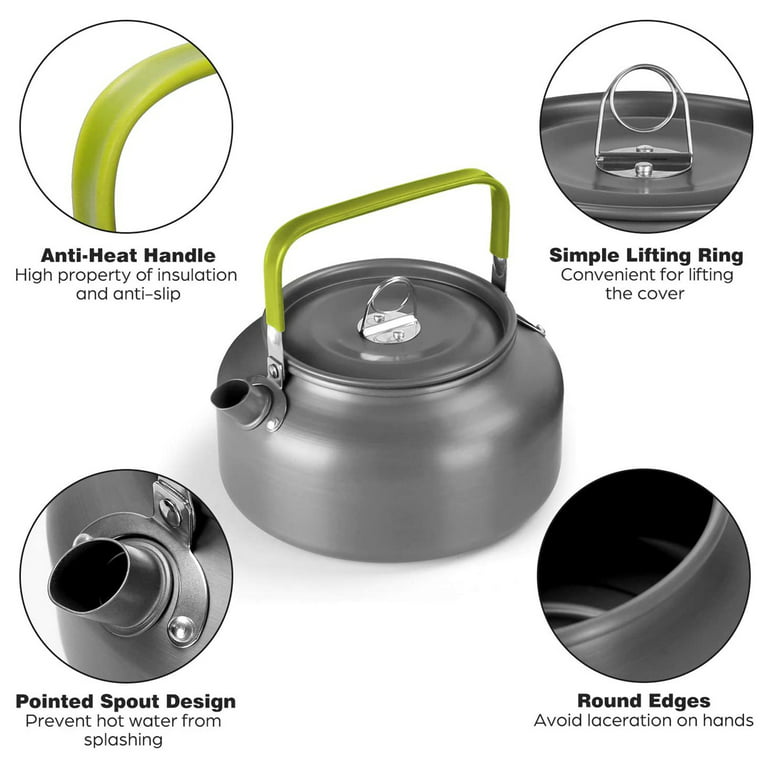 koolsoo Outdoor Small Camping Kettle for Open Fire Double Anti Scald Handle  Lightweight , Aluminum Tea Kettle with Carrying Bag