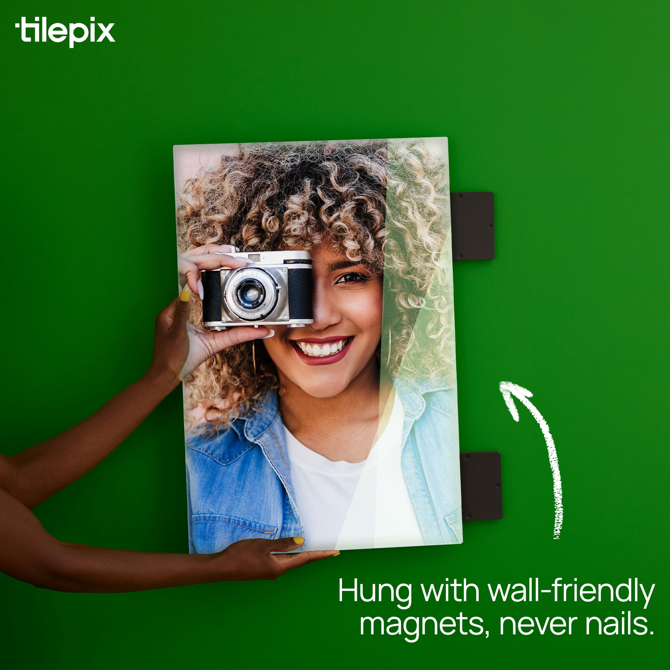 TilePix Glass Premium 16x24 Glass Picture Tile - Customizable Magnetic Photo Tile Picture Frame, Nail-Free Hanging Photo Tile