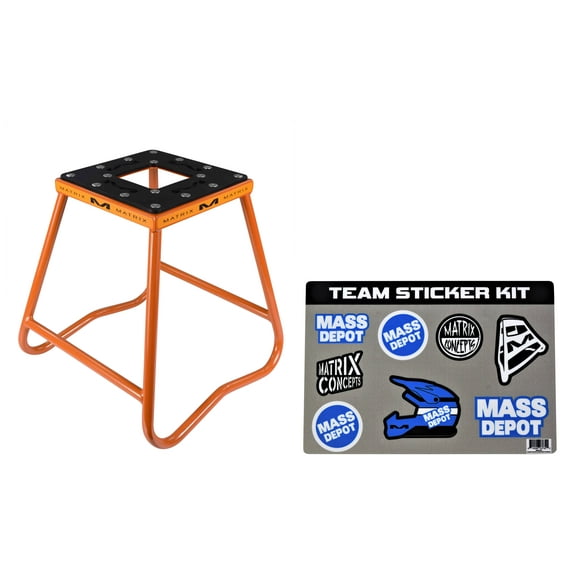 Matrix Concepts C1 Steel Stand Durable Carbon Steel Tubing with Anti-Rock Design for Off-Road, Motocross, & Supercross Includes Sticker Pack (Orange)