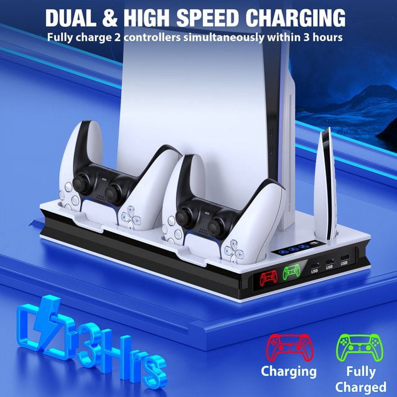 PS5 Stand Cooling Fan for PS5 Slim PS5 Pro with Dual PS5 Controller Charger,ESYWEN PS5 Accessories,PS5 Cooling Station for PlayStation 5 Disc & Digital Editions & PlayStation 5 Accessories-White