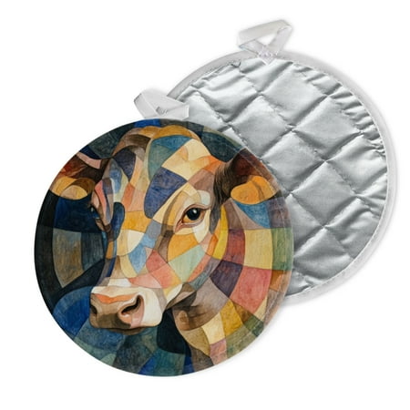 

2 PCS Pot Holders for Kitchen Potholders Sets with Hook for Oven Cooking Baking Artistic Allure Of Cow In Polygonal Shapes