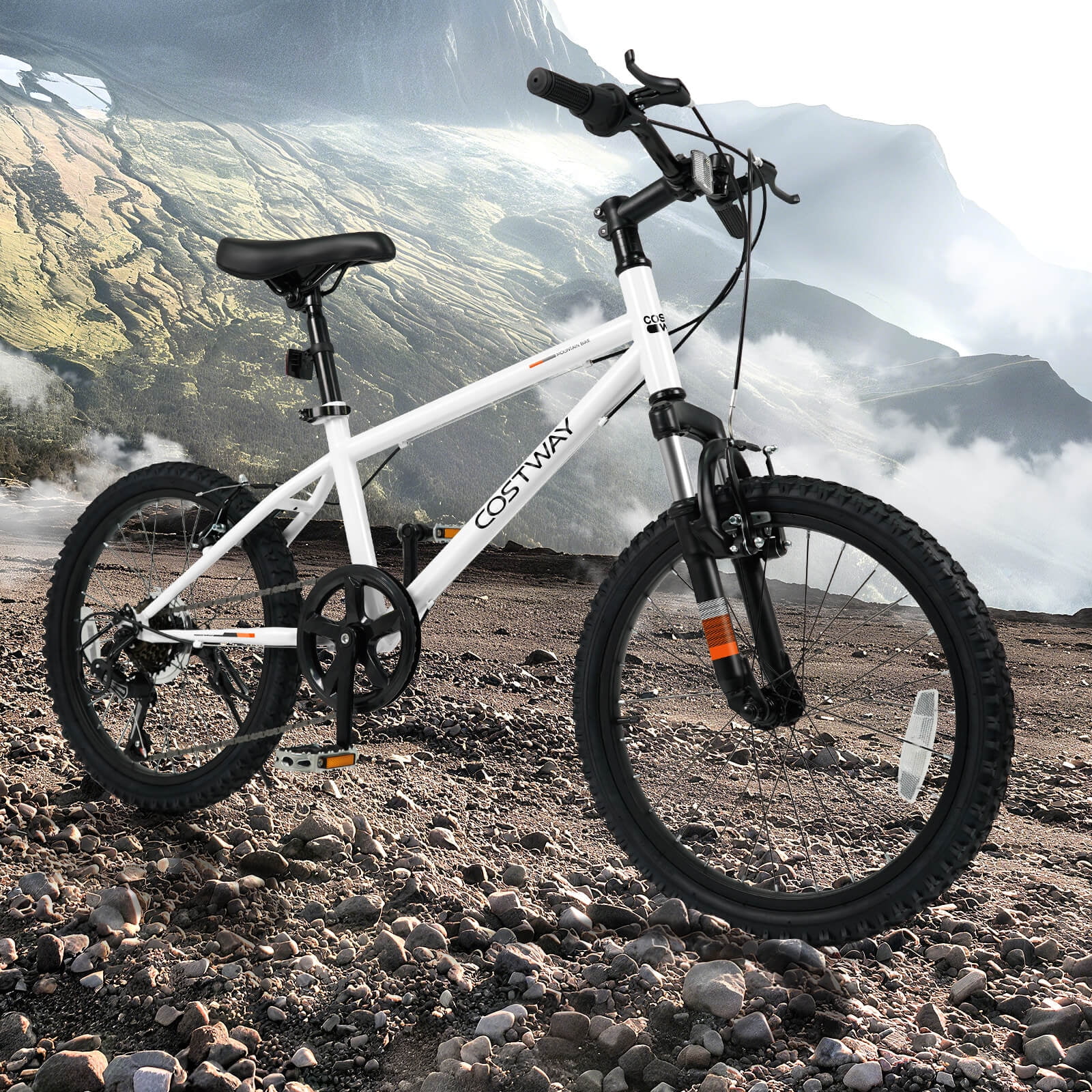 Costway 20 Inch Mountain Bike for Teens Aged 8+ Years Old with Suspension Fork White