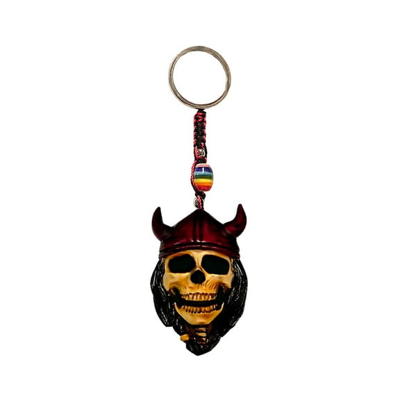 Viking Skull Horror 3D Figurine Keychain Multicolored Macramé Metal Ring - Handmade Gifts Boho Car Keys Bag Accessories