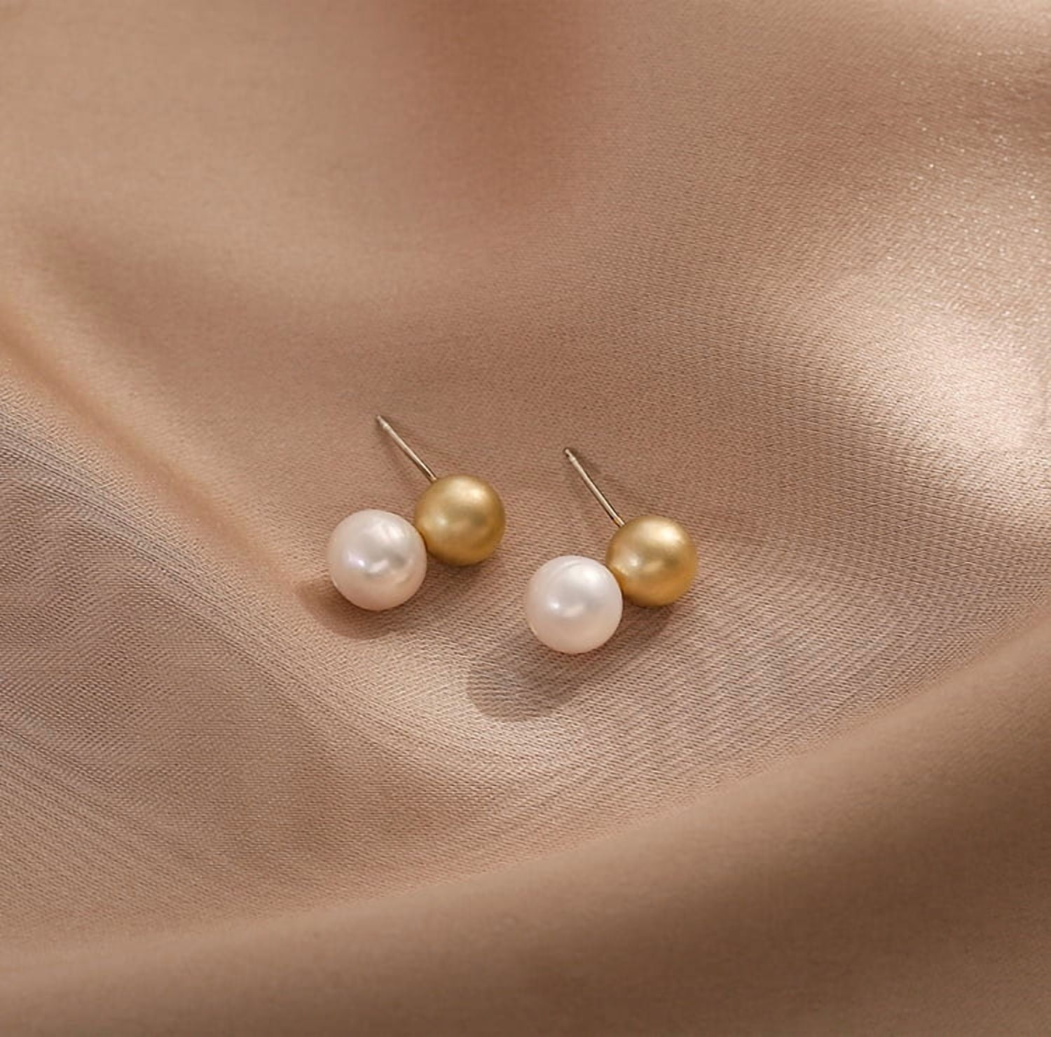 Baroque Pearl Earrings Double Balls Stud Earrings 2 Pearl Fashionable Elegant Earrings for Wedding Gift  for Women