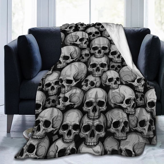Gothic Skull Blanket Gifts for Women Men Girls Boys Mom Wife Husband Dad Halloween Birthday Christmas Skeleton Horror Dark Presents Home Bedroom Living Room Bed Sofa Decor Throw 50x40