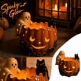 thumbnail image 6 of Halloween Pumpkin Ceramic Candle Holder with Ghost & Black Cat Decor, Spooky Glow Jack O Lantern Tea Light Candle Holder, Fall Halloween Table Centerpiece Decor for Home Bedroom Farmhouse, 6 of 7