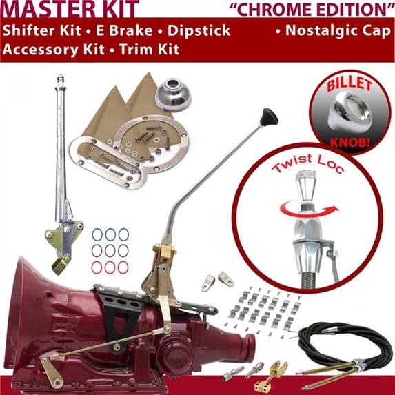 American Shifter C6 Shifter Kit Chrome 12 in. E Brake Cable Clamp Clevis Trim Kit Dipstick for F0749