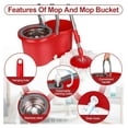 thumbnail image 5 of Spin Mop and Bucket with Wringer Set, 360° Spinning Mop Bucket System with 3 Microfiber Mop Replacement Heads and 61" Stainless Steel Adjustable Handle for Floor Cleaning (20QT), 5 of 7