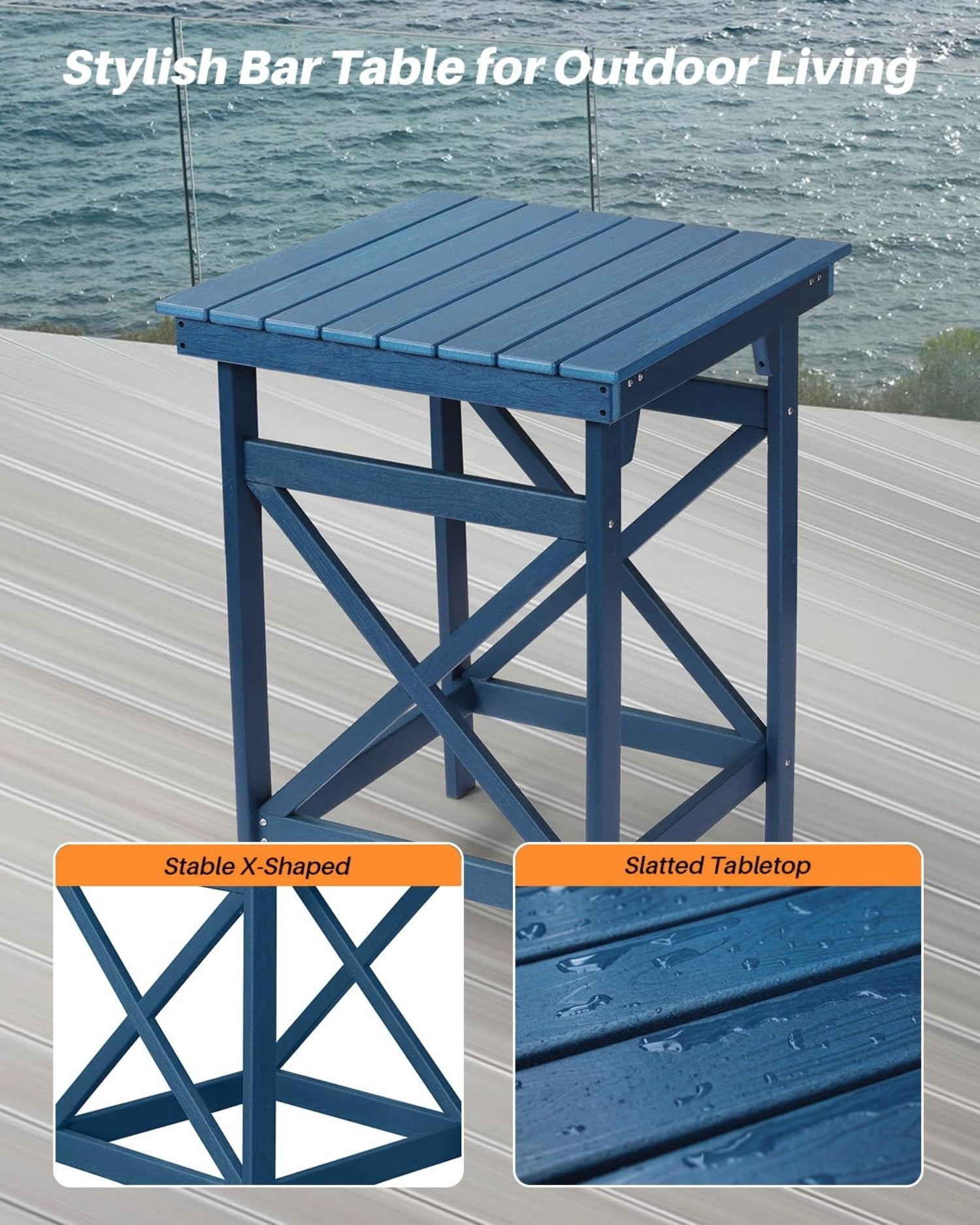 HDPE Outdoor Bar Table, 41" Adirondack Patio Bar Height Table, Weather Resistant High Top Pub Table for Poolside, Balcony, Porch, Garden, Navy