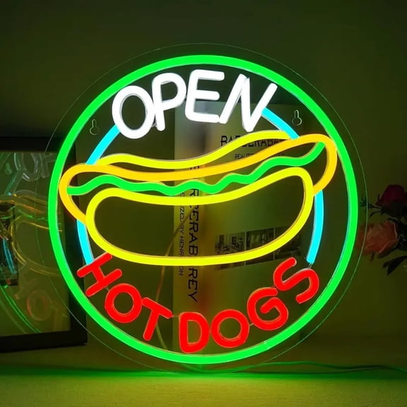 Queen Sense 16"x16" Hot Dogs Open LED Neon Sign for Wall Decor Dimmable USB Powered LED Light W116HDOS-5VLED