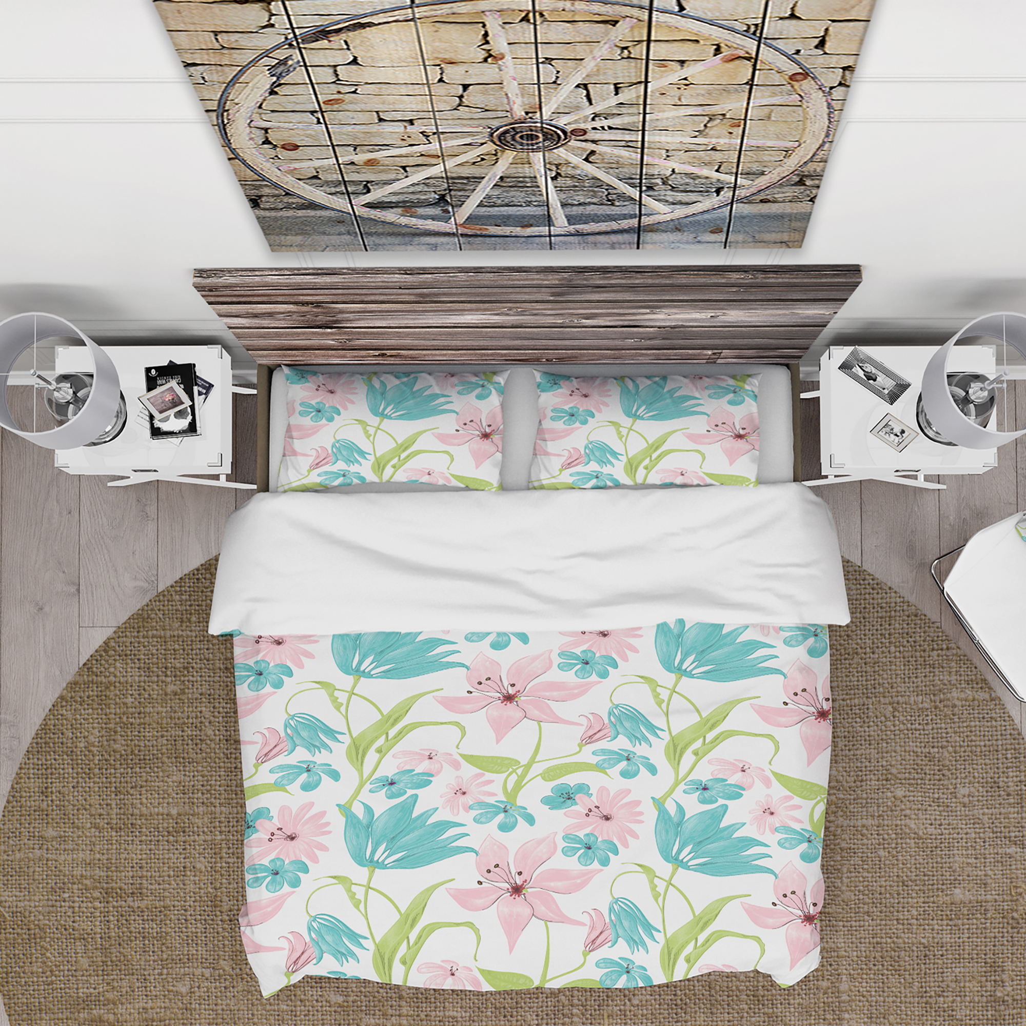 Designart 'Pink and Blue Flowers Drawing' Floral Duvet Cover Set