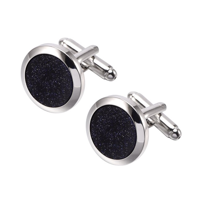 Gemelos franceses con gemas de estrella Gemelos negros y dorados biselados sencillos Gemelos de piedra de arena azul para traje de vestir