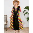thumbnail image 4 of HAPPY BAY Women's African Beach Maxi Plus Size Caftan Casual Long Slit Dress Loungewear Dashiki Dresses for Women 2X-3X Stripes, Black, 4 of 5