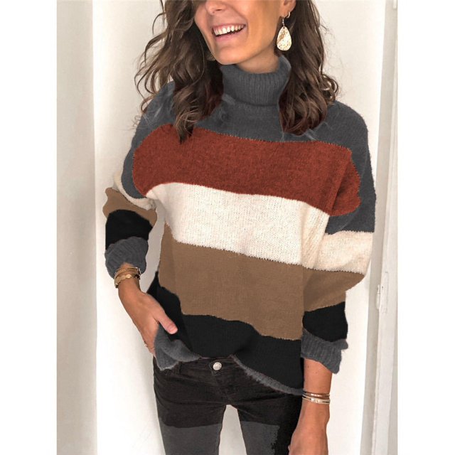 REDHOTYPE Ladies Sweater Knit Pullover Loose Blouse High Neck Plus Size Sweater
