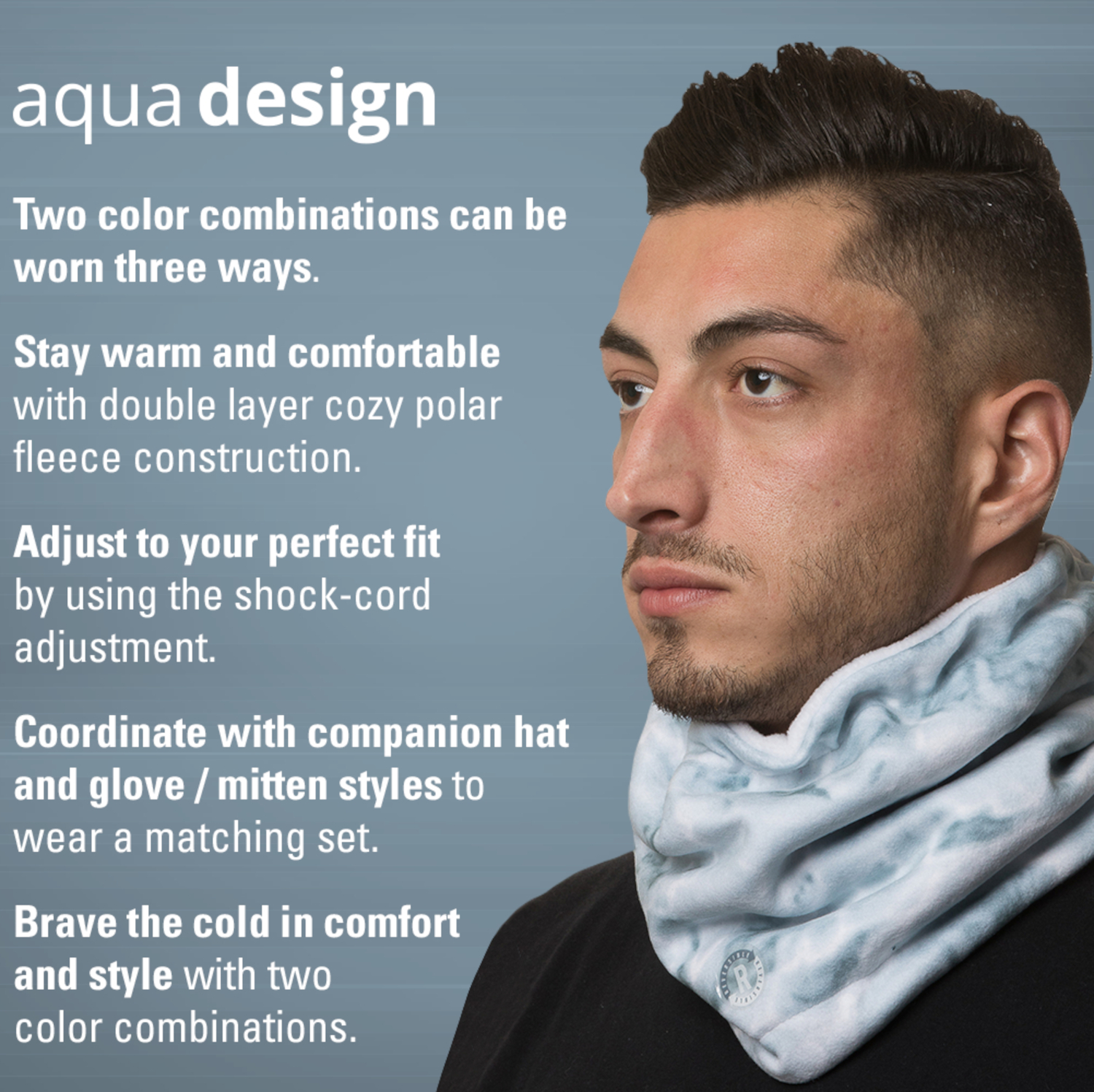 Aqua Design Neck Warmer Men Gaiter: Winter Cold Weather Camo Fleece Face Mask: Black Water - image 4 of 6