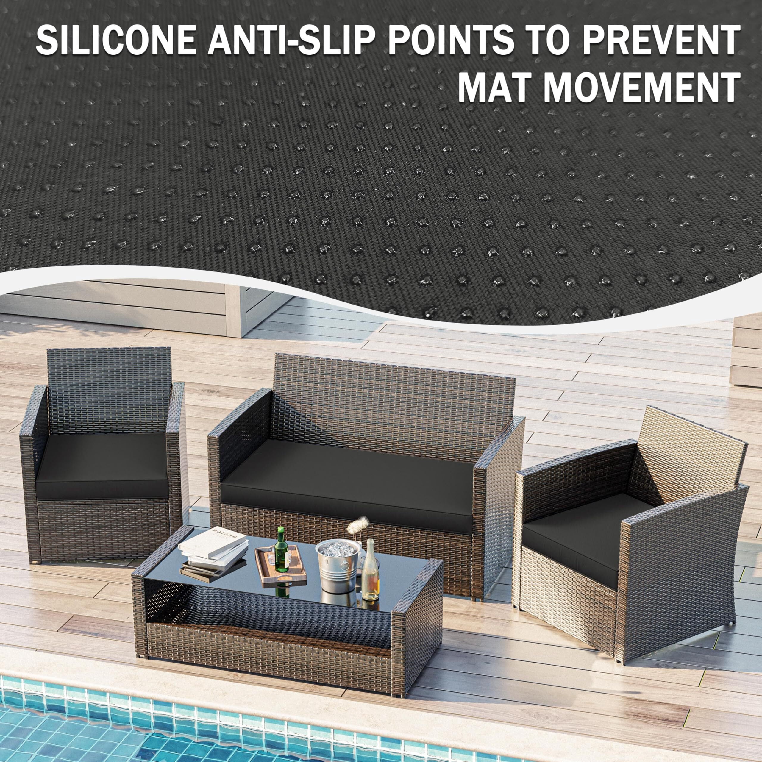 Kimunuk 3 Piece Wicker Chair Cushions, Waterproof Patio Loveseat Chair Cushions Set for Outdoor Indoor Furniture, Black