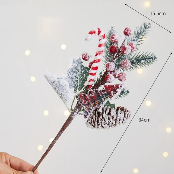 Christmas Decorations Candy Cane Lollipop Branch Lollipop Snow Berries Artificial Bouquet Xmas Tree Pendant Ornament Home Decor New Year Accessories