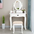 thumbnail image 3 of Gymax Vanity Wood Makeup Dressing Table Stool Set w/ Drawer & Mirror Jewelry Desk White, 3 of 10