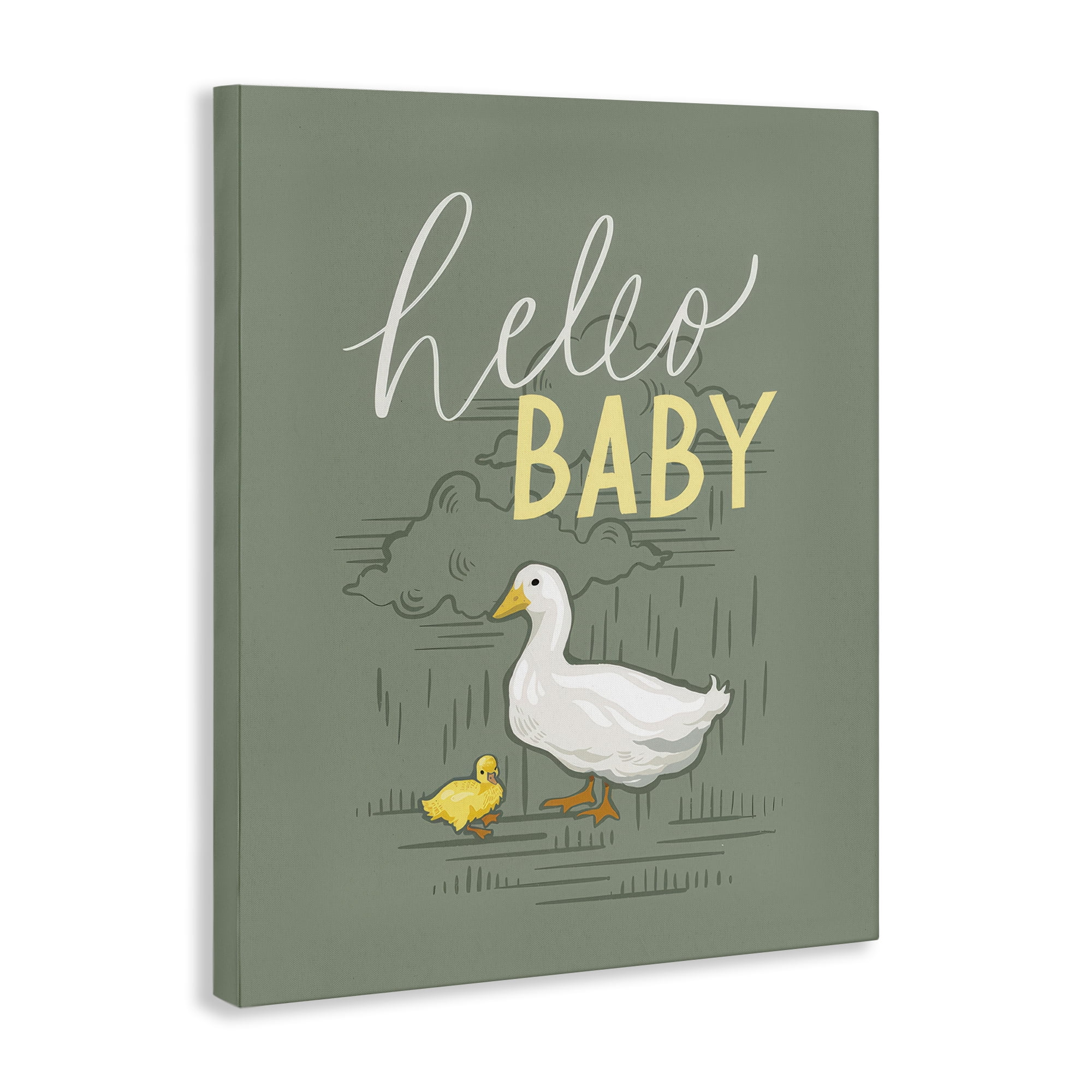 Stupell Industries Hello Baby Duck & Duckling Animals Painting Wrapped Canvas Art Print Wall Art, 16 x 20