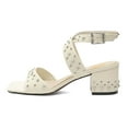 thumbnail image 2 of XYD Women Summer Crossover Buckled Ankle Strap Block Mid Heel Sandals Studs Square Open Toe Pumps Fashion Shoes Size 10 White, 2 of 4