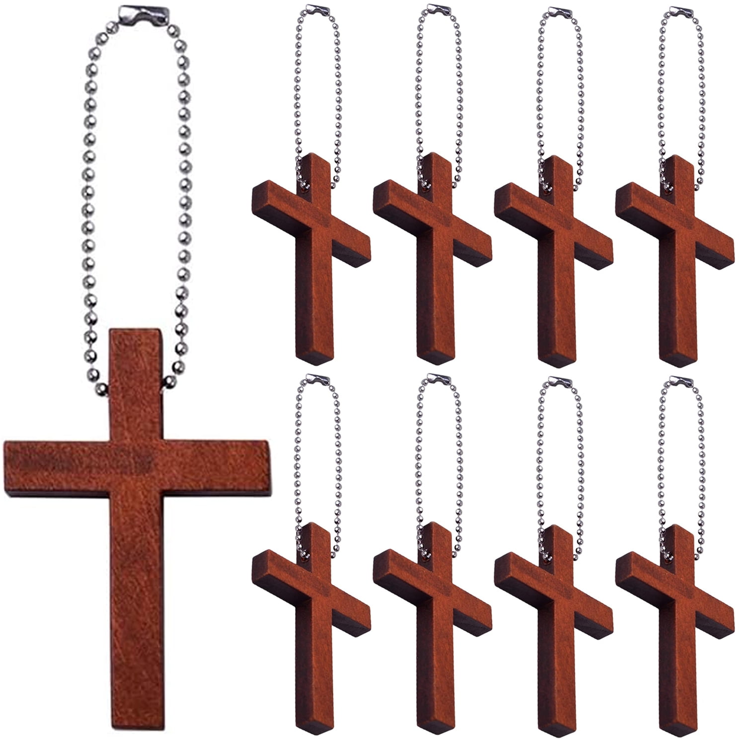 50pcs Wood Cross Charms Wooden Religious Cross Pendants with 50pcs Silver Metal Ball Bead Chains for DIY Necklace Bracelet Crafts Jewelry Making Accessories，Brown