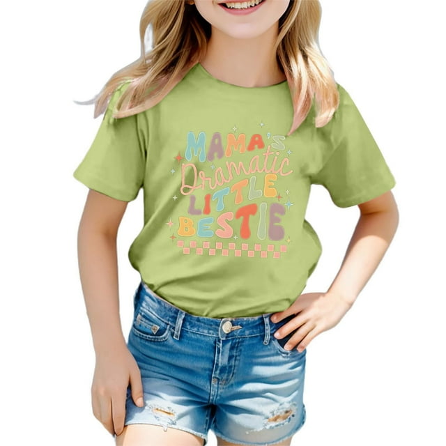 PMVFHDE T-Shirts Graphiques à Manches Courtes pour Filles T-Shirts Robe d'Été pour Filles Impression Goût Col Rond T-Shirt Décontracté Ample à Manches Courtes Vert, 10-11 Ans