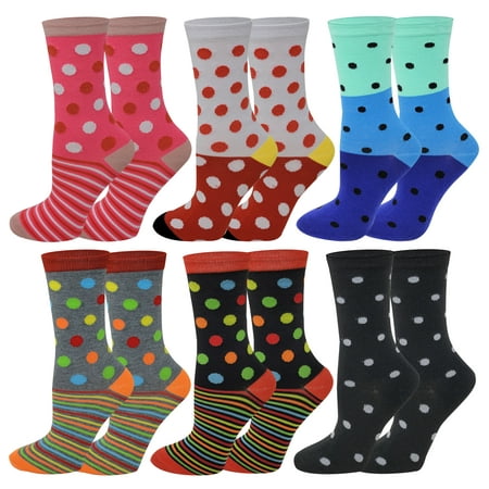 

Sumona 6 Pairs Women Colorful Fancy Polka Dot Design Novelty Crew Socks