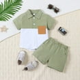 thumbnail image 2 of LUOGENLI Ensemble Chemise à Manches Courtes pour Garçons en Mélange Décontracté d'Été Deux Pièces avec Col et Couleurs Unies Combinaison Maxi pour Garçon avec Shorts Vert 3-4 Ans, 2 of 6