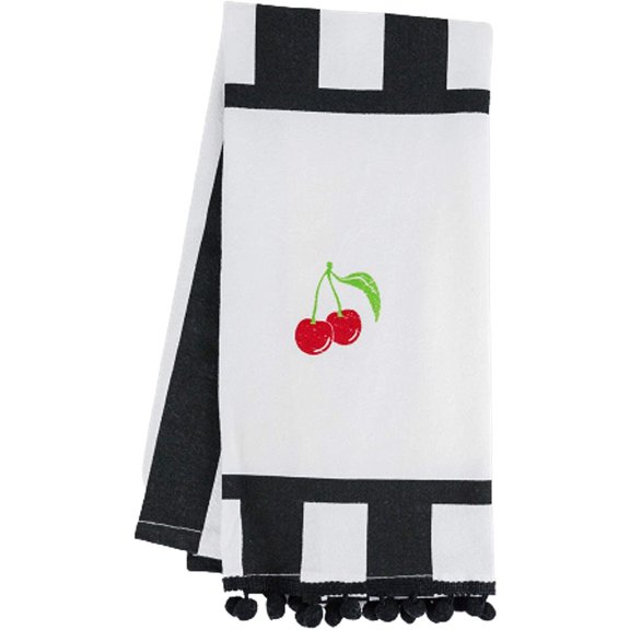 Adams & Co. Black and White Stripes with Cherries Towel