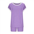 thumbnail image 5 of Htigea Two Piece Set for Women 2025 Summer Outfits Lounge Matching Sets Casual Shorts Sleeve Biker Short Set under 10 dollars Purple,M, 5 of 5