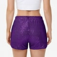 thumbnail image 4 of Women's Sequin Shorts Elastic Waist Sparkly Party Bottoms with Pockets - Medium, Purple, 4 of 6
