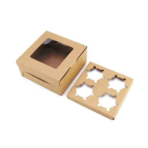 4 Cavities Boxes Cupcake Container Cake Boxes for Cake Containers Windowed Cupcake Boxes