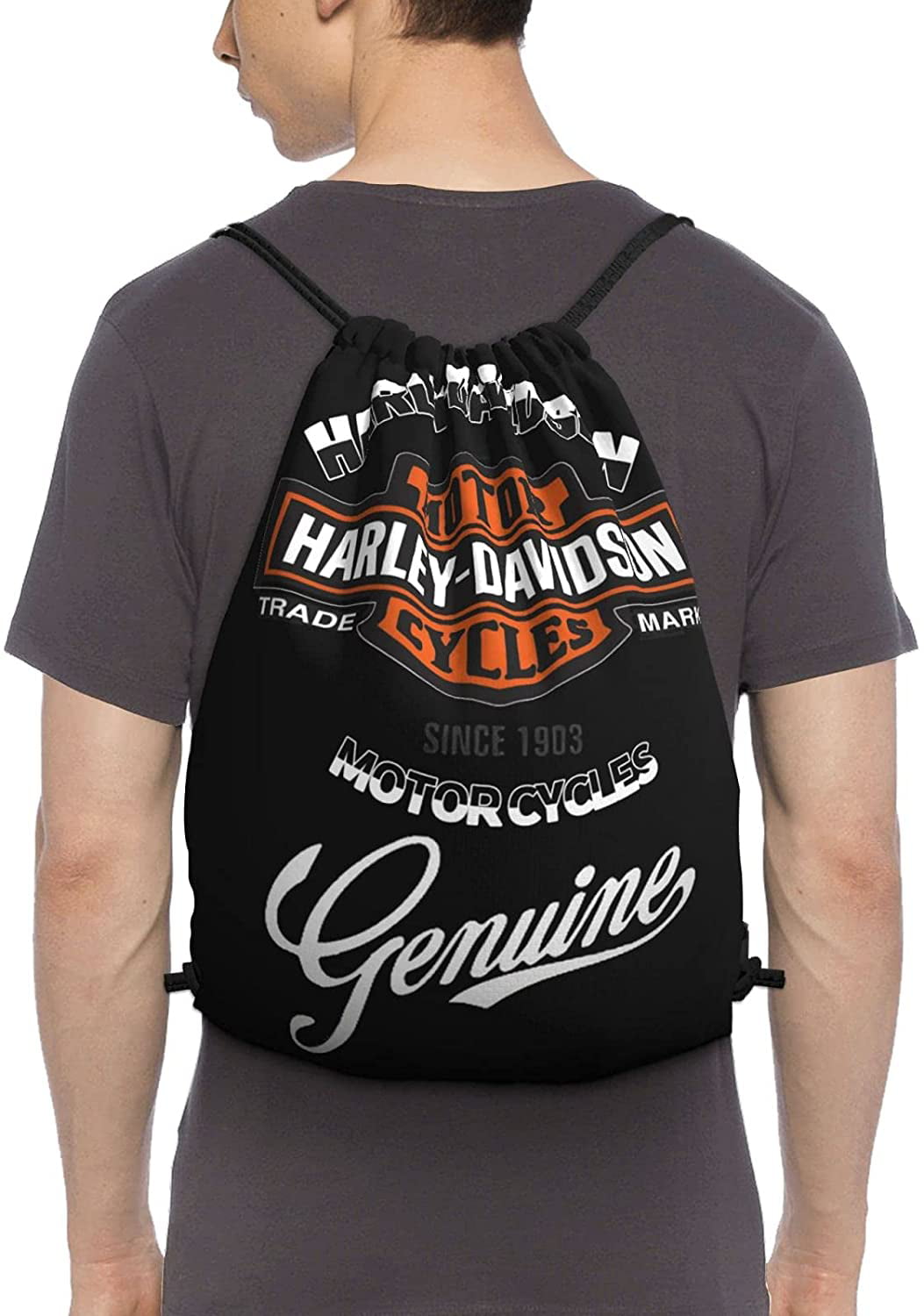 Harley Davidson Art Drawstring Backpack Storage Bag Water Resistant Nylon for Gym 14in16in
