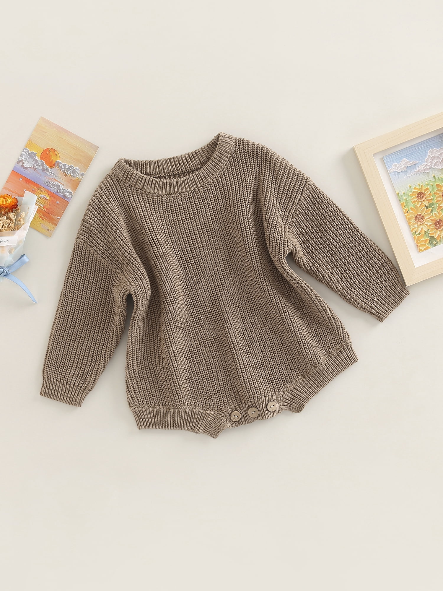 Wassery Newborn Baby Boy Girl Knitted Jumpsuit Ribbed Long Sleeve Romper Overalls 3M 6M 9M 12M Infant Fall Sweater Bodysuit