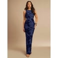 thumbnail image 4 of Navy Blue 3D Floral Embroidered Sleeveless High Neck Fitted Maxi Dress, 4 of 7