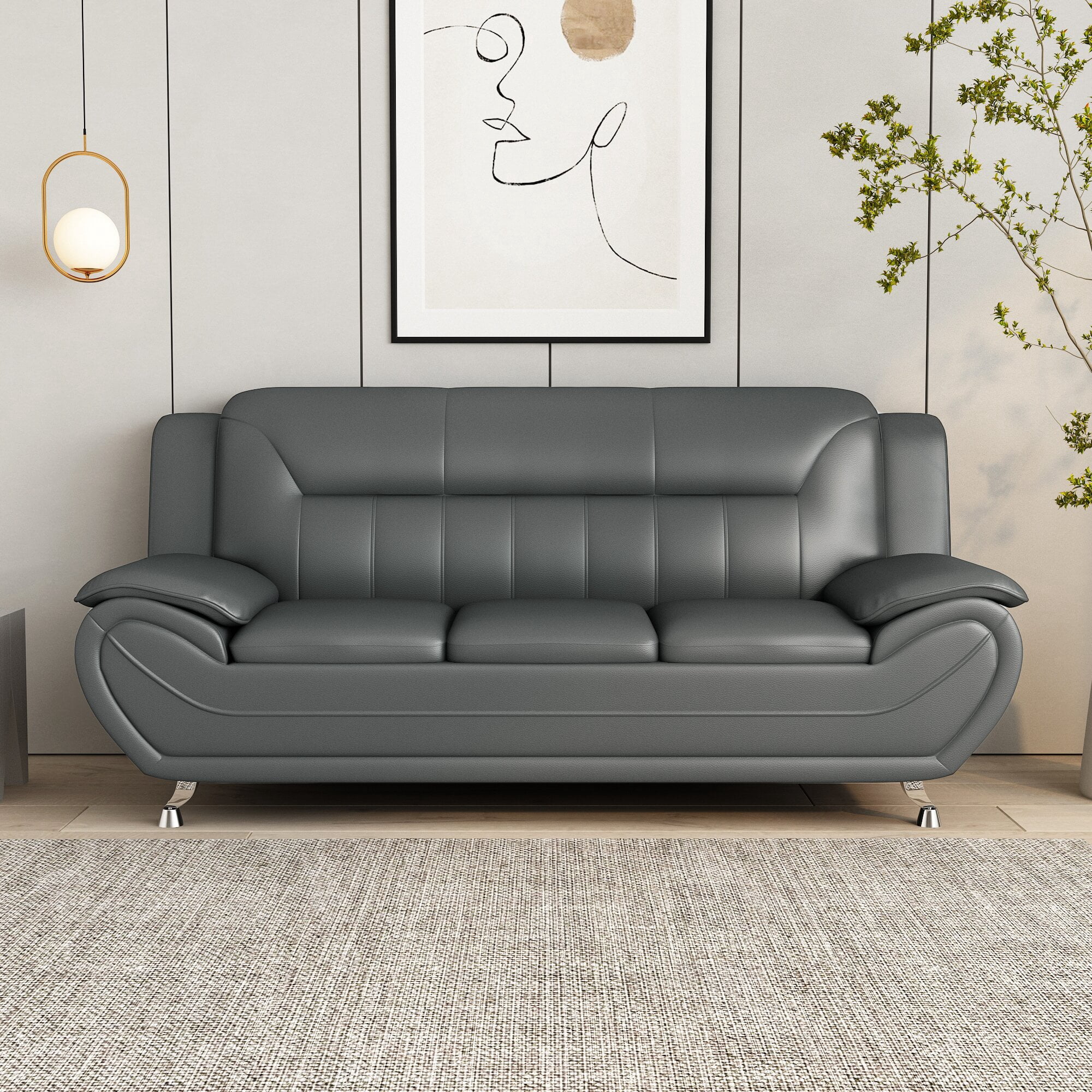 Uspridefurniture Sanuel Faux Leather Pillow Top 2Pcs Living Room Sets, Gray