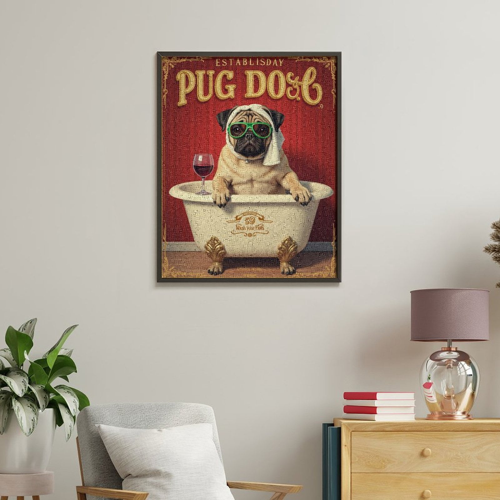 Paint By Numbers Kit for Adults Beginner - DIY Dog Spa Bath Comedy Art Deco Canvas Painting Kits for Adults, Frameless Paint By Number for Adults for Home Wall Decor 16x20 Inch