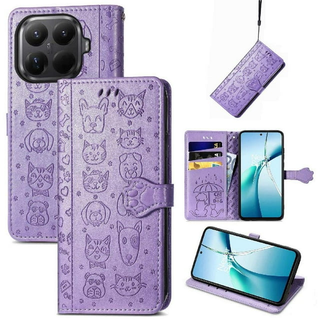 Funda Cartera FOXDOCK para Xiaomi 15T , Flip PU con Relieve de Gatos y Perros, Tarjetero y Soporte