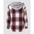 thumbnail image 6 of ChicMe Jackets for Women Plaid Print Hooded Long Sleeve Shacket Fleece Lined Lightweight Casual Jacket Red-S, 6 of 9