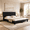 Black, variant on Gewnee King Size Platform Bed Frame with Linen Upholstered Headboard, Wood Slats, No Box Spring Needed, Blue