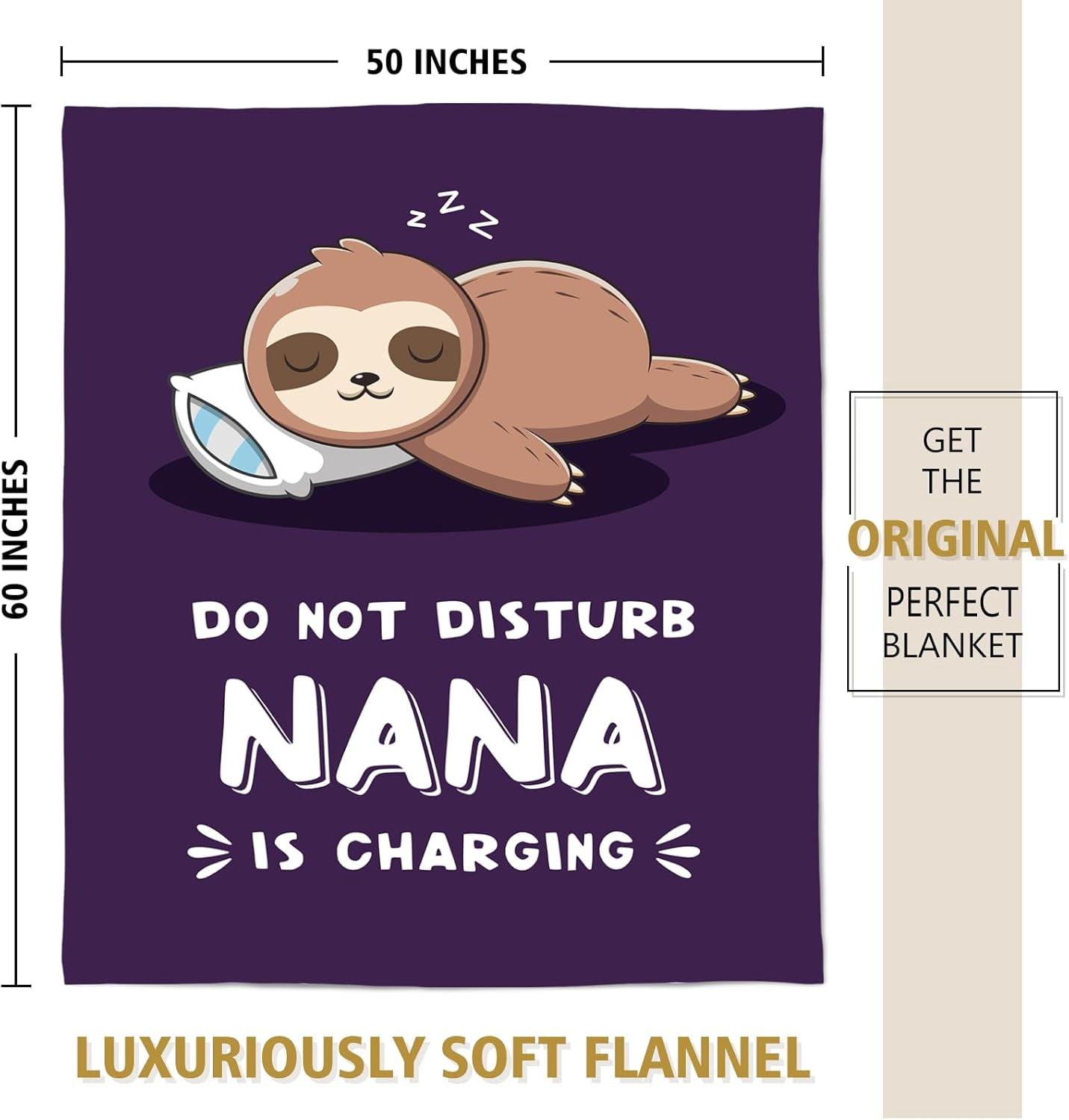 Funny Nana Gifts for Christmas, Nana is Charging Sloth Blanket, Nana Birthday Gifts, Gifts for Nana from Grandkids for Mothers Day, Soft Sloth Throws Blankets for Nana