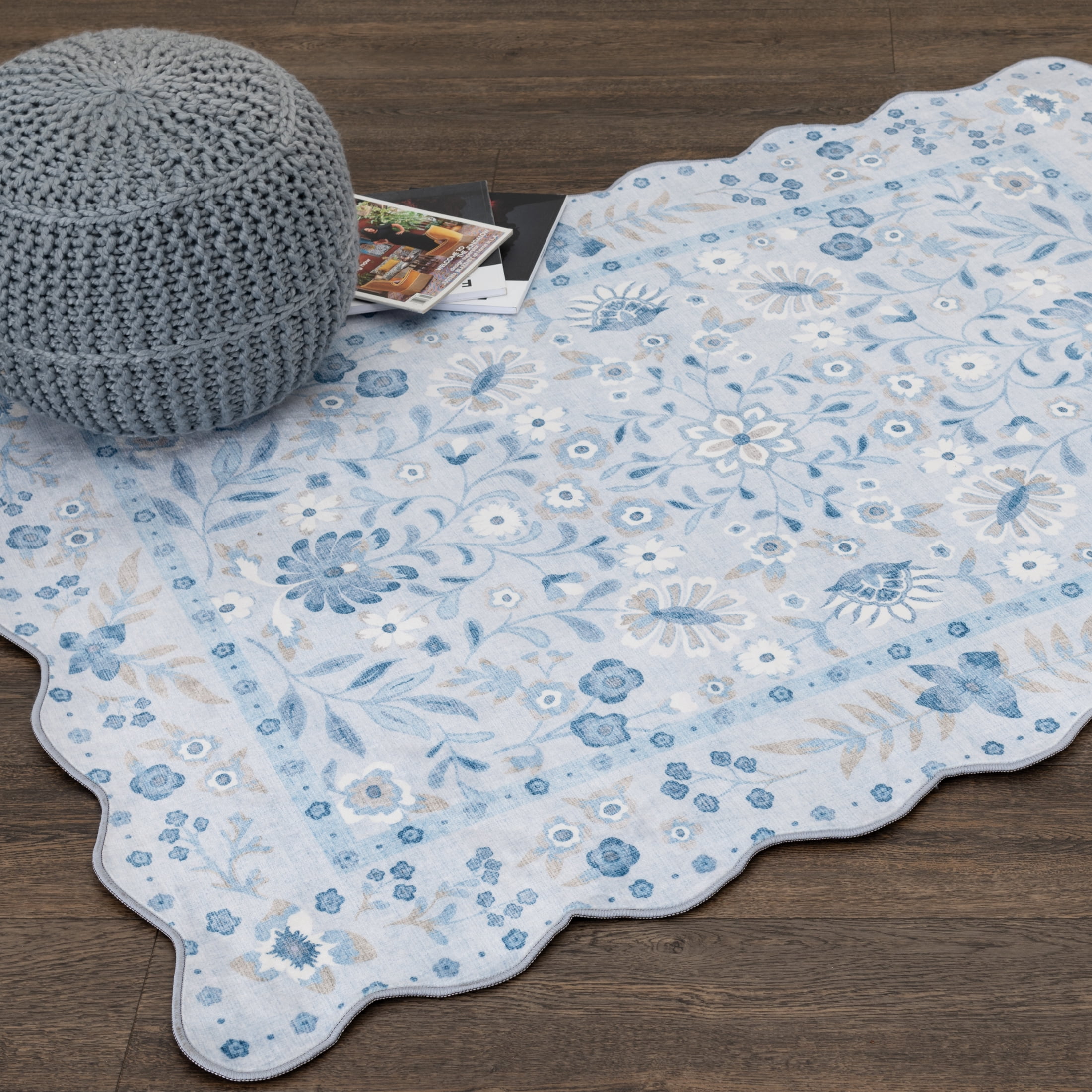 Mainstays Blue Persian Faux Fur Scalloped Indoor Area Rug, 4 ft x 5 ft 6 in