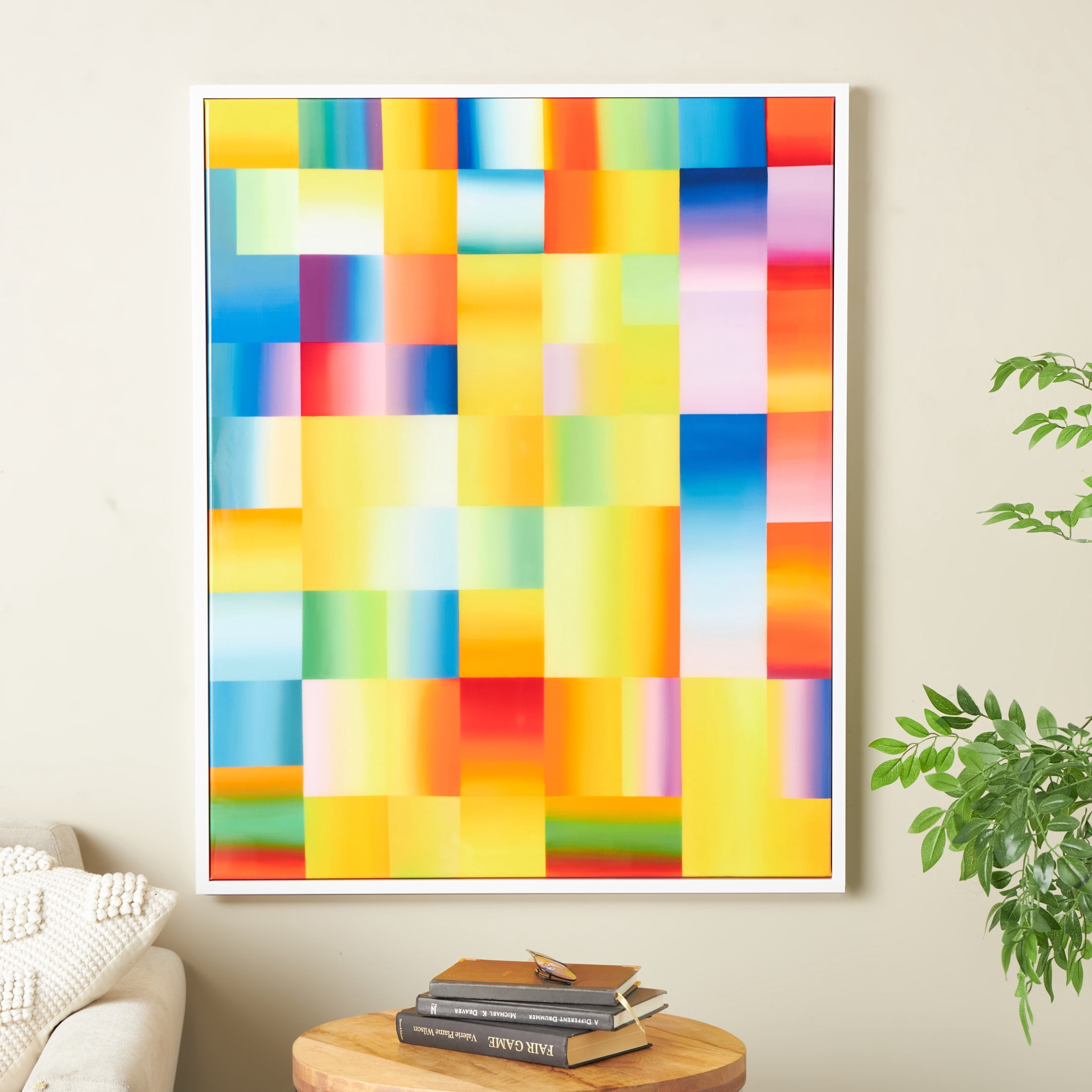 33" x 41" Ombre Square Pop Art Geometric Framed Wall Art with White Frame, by DecMode
