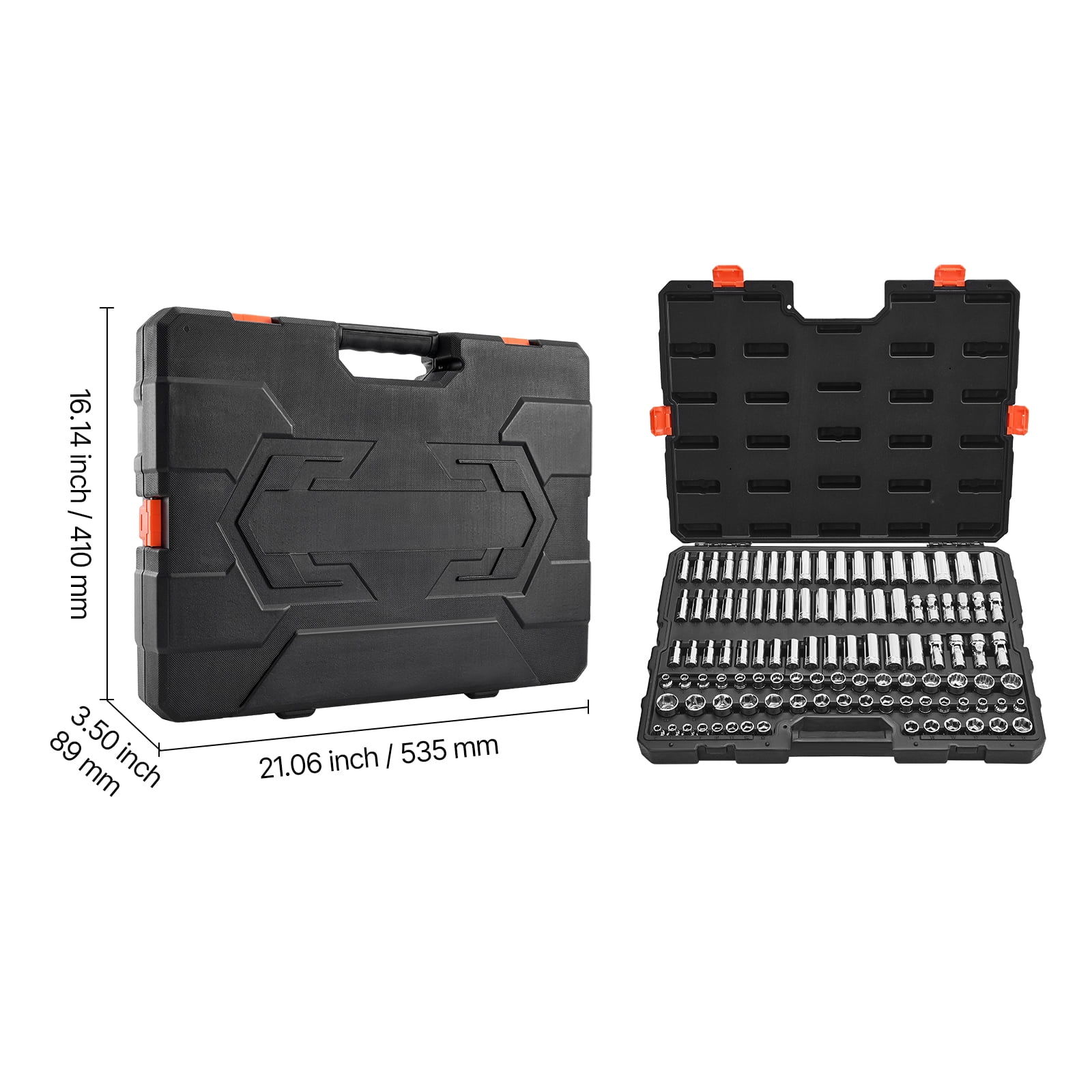 KFFKFF 104-Piece Socket Set, 3/8-Inch Drive, Metric Sizes 6-24 mm, Includes Deep and Standard Sockets, Durable CR-V Alloy Steel with Chrome Finish, Mechanic Tool Kit for Automotive Maintenance