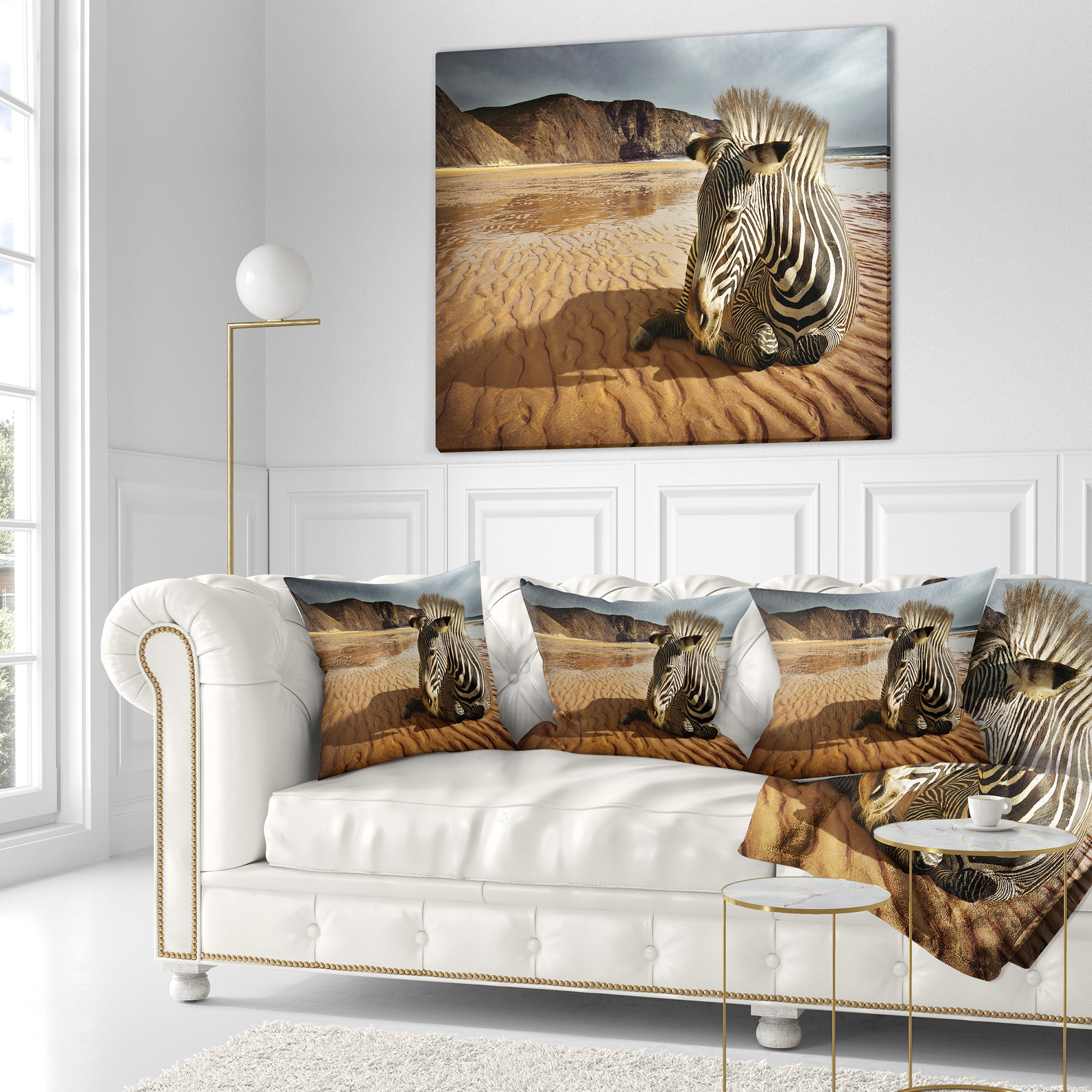 Designart Beach Zebra - Animal Throw Pillow - 16x16